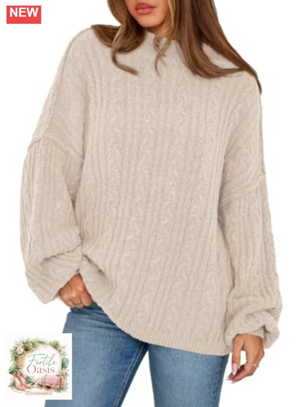 PRETTYGARDEN Women's Oversized Cable Knit Pullover Sweater Crewneck Long Sleeve